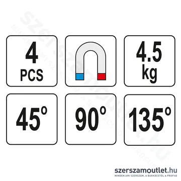 YATO Mini hegesztési munkadarabtartó készlet 4 részes 4,5kg 45/90/135° (YT-08677)