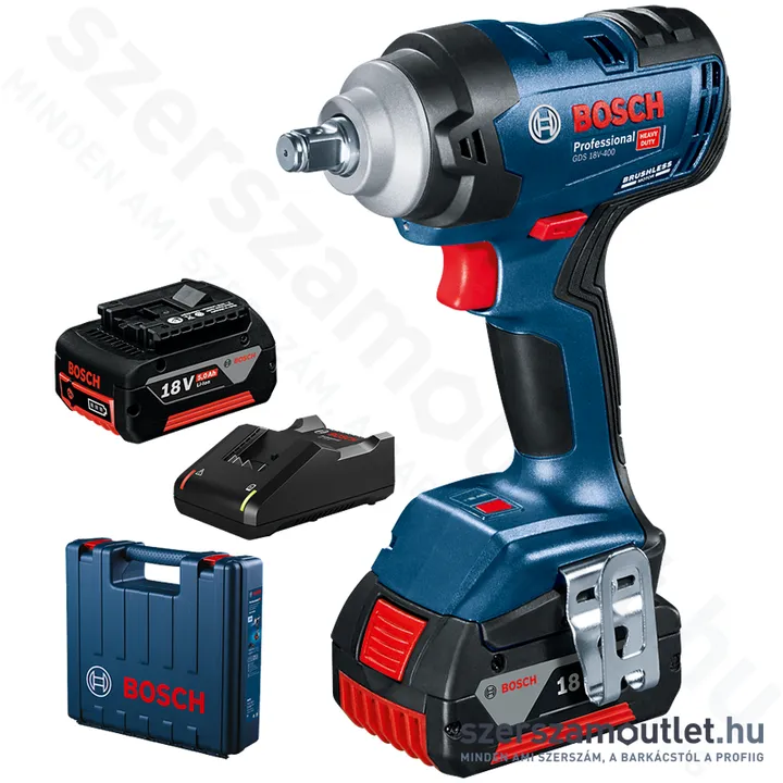 BOSCH GDS 18V-400 Akkus ütvecsavarozó szénkefementes, kofferben (1/2" 400Nm) (2x5,0Ah/18V)