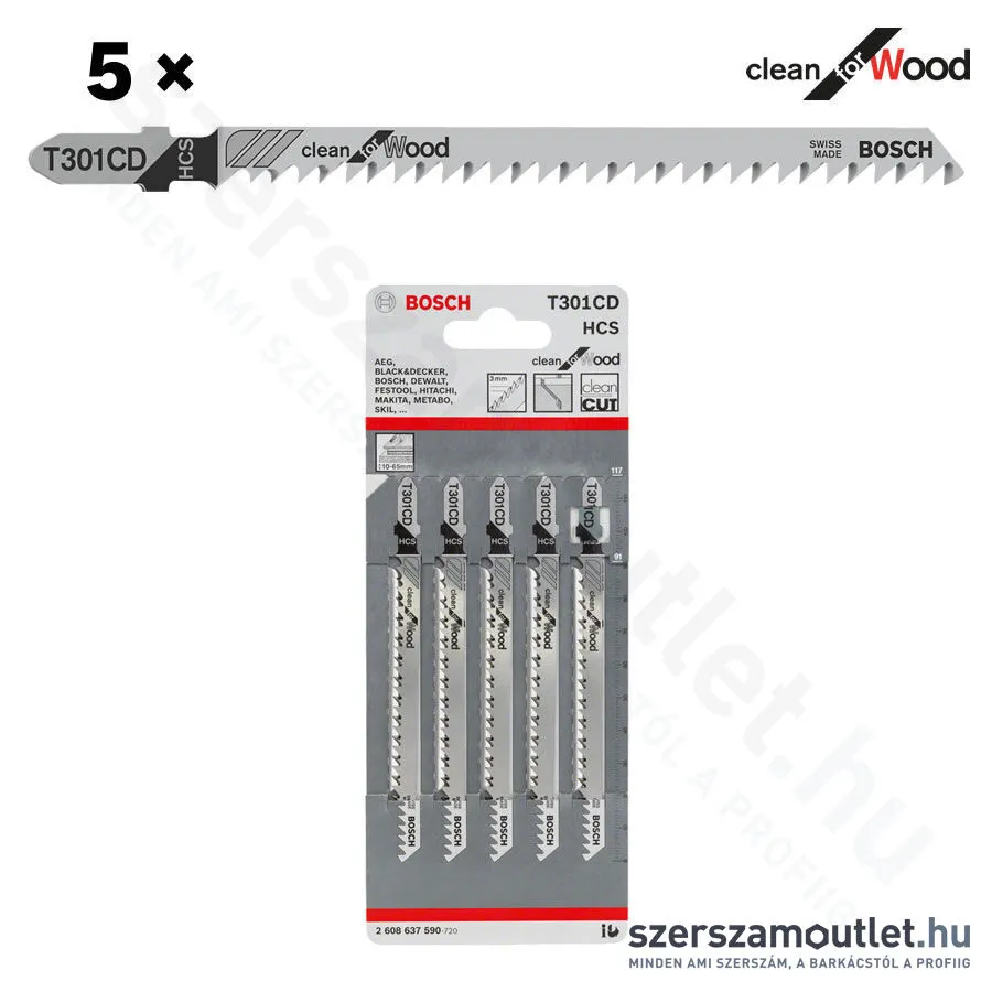 BOSCH T 301 CD Clean for Wood szúrófűrészlap 117mm [5db/csomag] (2608637590)