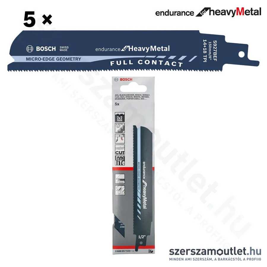BOSCH S 927 BEF Endurance for Heavy Metal szablyafűrészlap 150x25x1,1mm [5db/csomag] (2608657523)