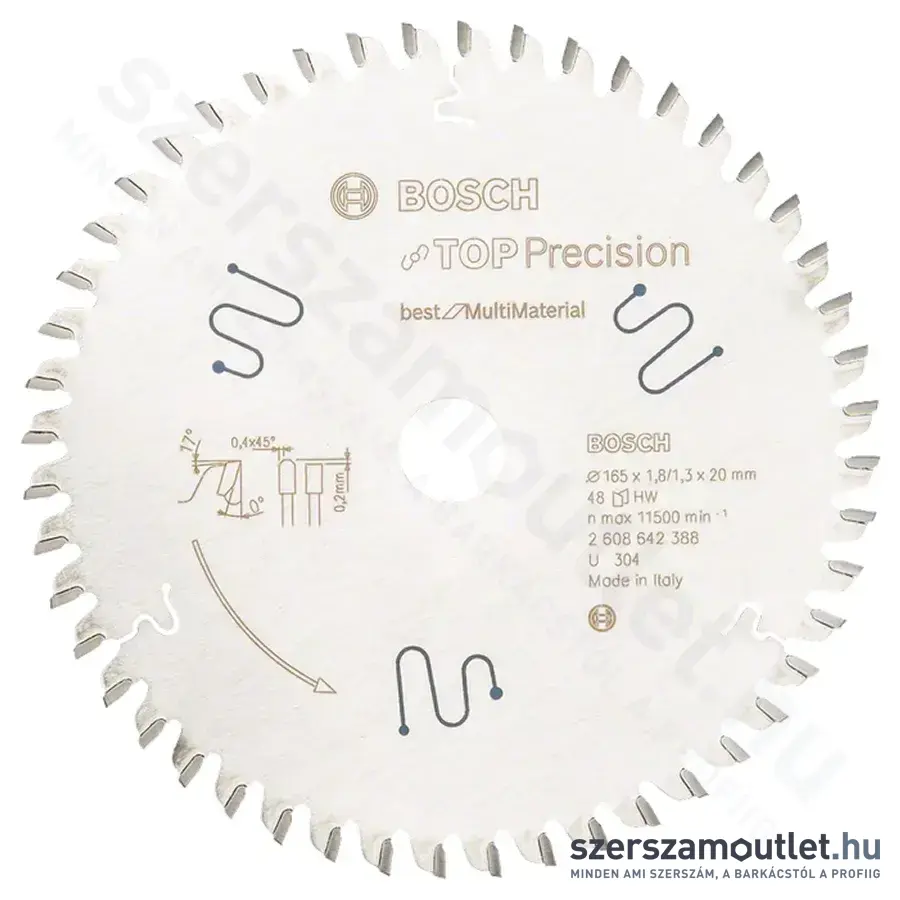 BOSCH Körfűrészlap, Top Precision Best for Multi Material, 165x1,8/1,3x20mm, 48 fog (2 608 642 388)