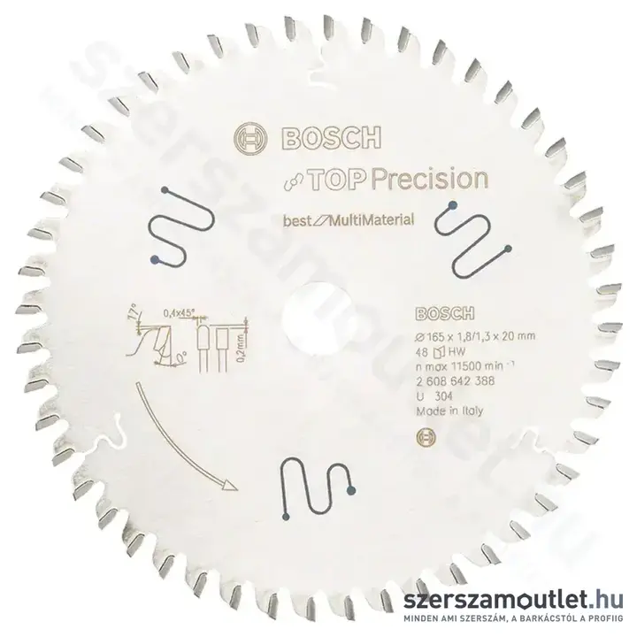 BOSCH Körfűrészlap, Top Precision Best for Multi Material, 165x1,8/1,3x20mm, 48 fog (2 608 642 388)