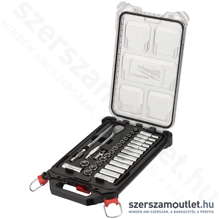 MILWAUKEE Racsnis dugókulcs készlet, 32 részes 3/8" PACKOUT keskeny rendszerezőben (5-15mm)