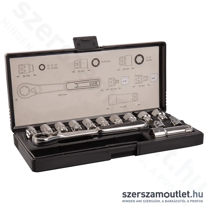 MAKITA átmenő dugókulcs készlet 14 részes (10-19mm)(1/4" és 3/8")(B-65595)