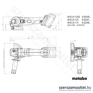 METABO W 18 L 9-125 Quick Akkus sarokcsiszoló, lágyindítás 18V+metaBOX 165 L (akku és töltő nélkül)