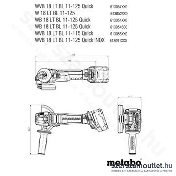 METABO W 18 LT BL 11-125 Akkus szénkefementes sarokcsiszoló (18V,125mm) (akku és töltő nélkül)