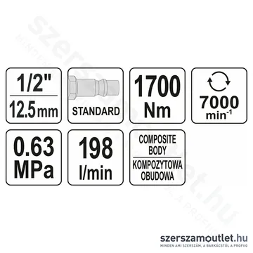 YATO Pneumatikus ütvecsavarozó 1700Nm 1/2" 6bar (YT-09544)