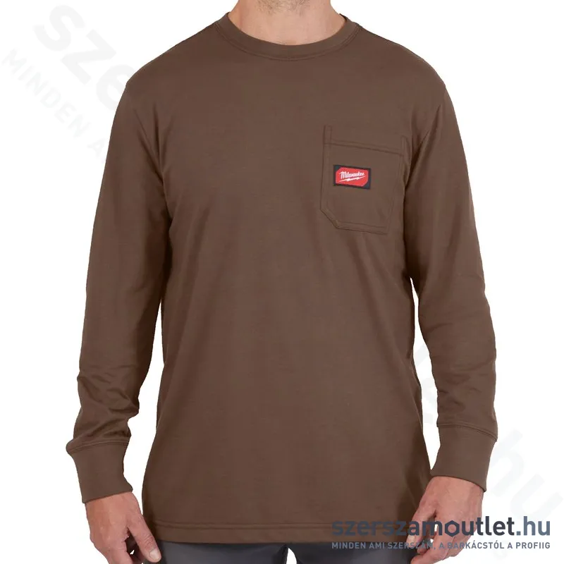 MILWAUKEE WT LS BR M Hosszú ujjú zsebes póló BARNA (M) (4932493059)