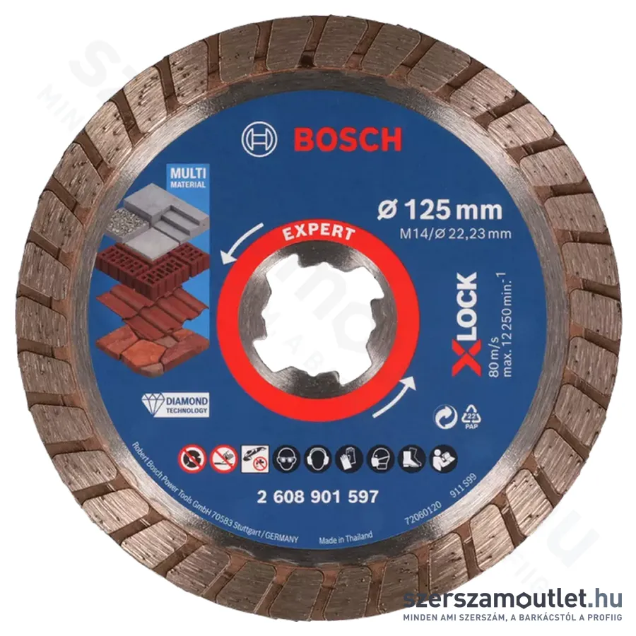 BOSCH EXPERT MultiMaterial X-LOCK Turbo gyémánttárcsa 125x22,23x2,4x12mm (2608901597)