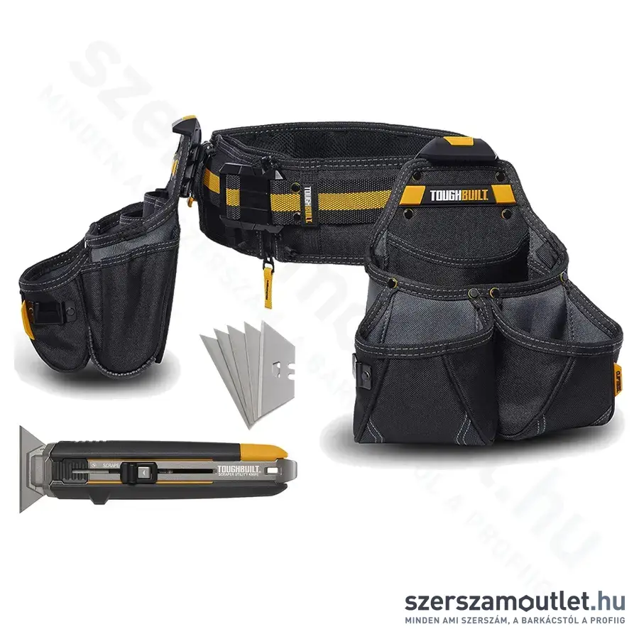 TOUGHBUILT TB-H4S5-01 Kitolható pengés kés 16,5cm (+5db penge) + CT-111 3 részes övtáska készlet