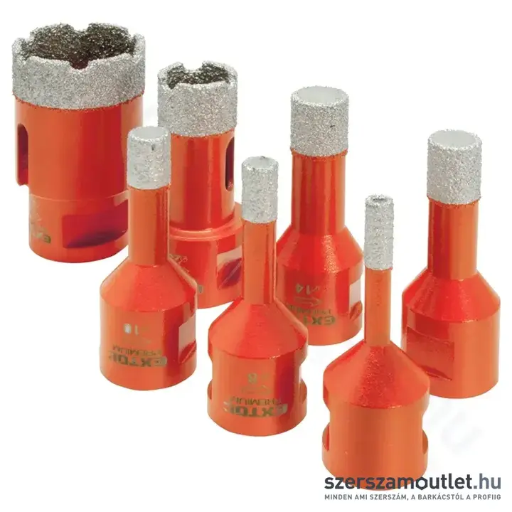 EXTOL Körkivágó készlet csempére M14, gyémánt vágóél, sarokcsiszolóba, 6-35mm 7db-os