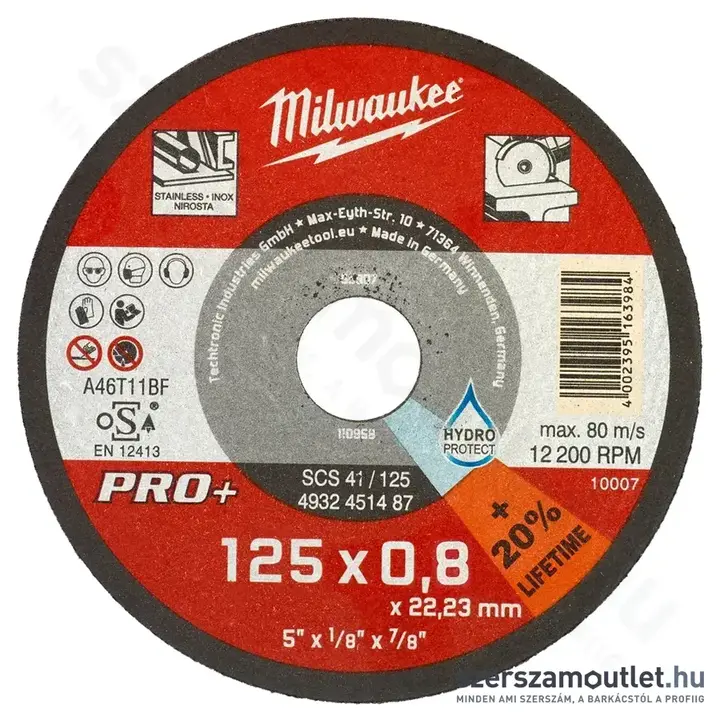 MILWAUKEE PRO+ SCS 42/125 Inox vágókorong 125x0,8x22,23mm (4932498201)
