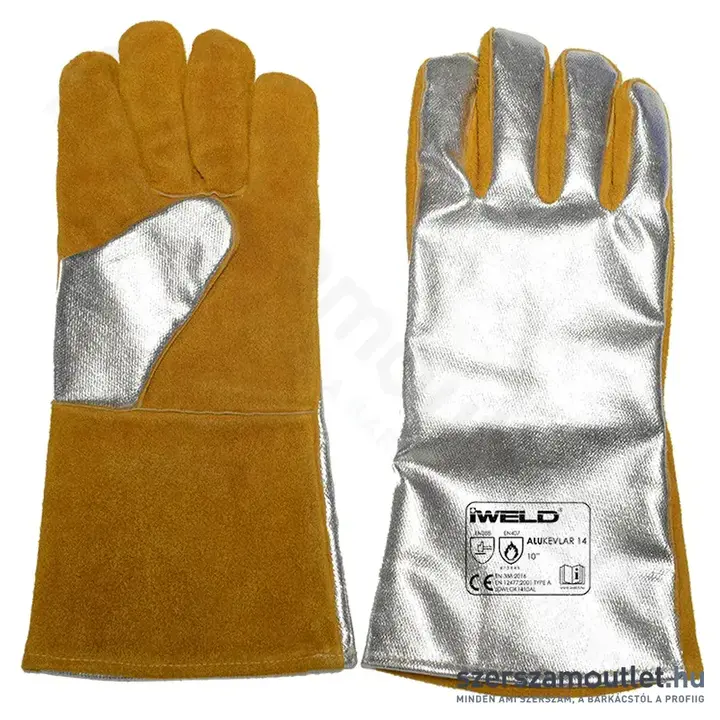 IWELD ALUKEVLAR Hegesztő védőkesztyű, bélelt, aluminizált kézháttal 14", 10-es (Sárga)