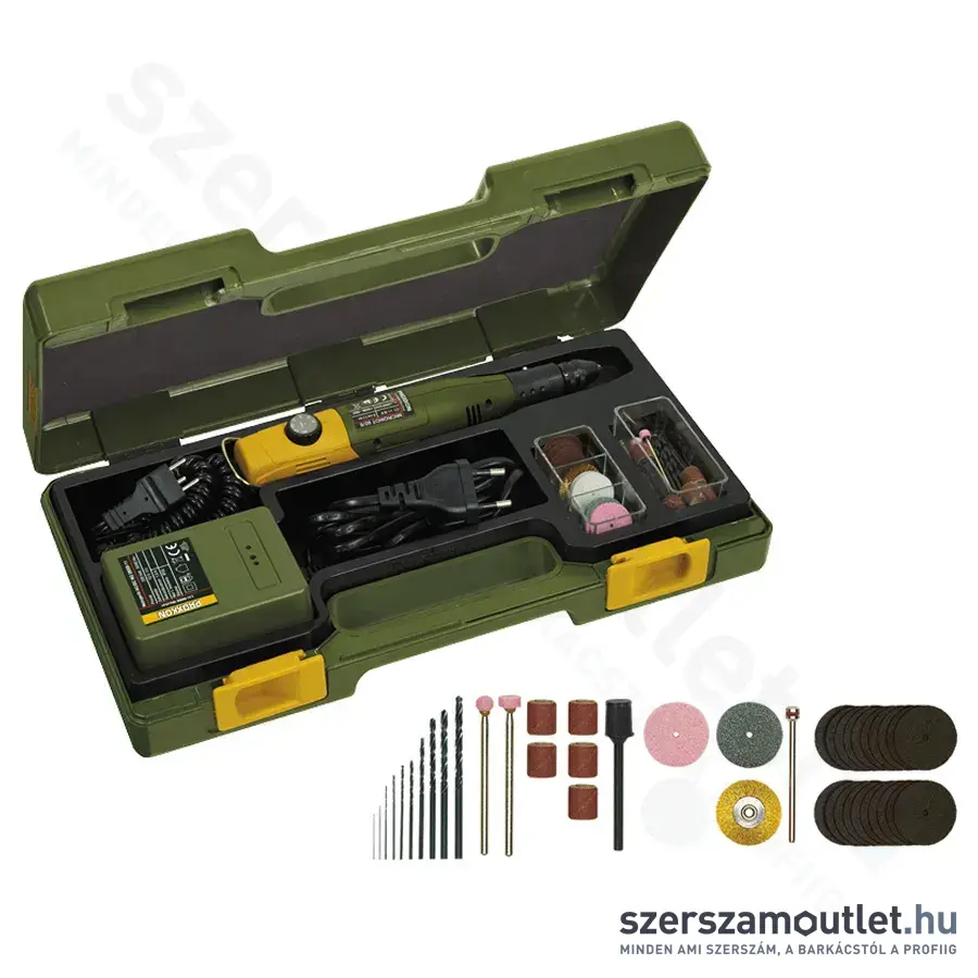 PROXXON MICROMOT 60/EF Maró/fúrógép 40W/12-18V + hálózati adapter + 43db fúró- és marószár