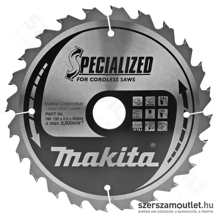 MAKITA Körfűrészlap fához, akkus körfűrészekhez, T24, 190x2x30mm (B-09195)
