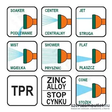 FLO Öntöző pisztoly, 7 funkciós, cinkbetétes, 1/2