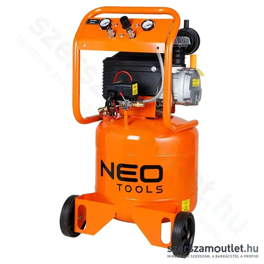 NEO TOOLS Kompresszor, 40l, álló, 8bar, 169l/perc, 2 nyomásmérő, olajkenésű, IPX0, 1500W/230V