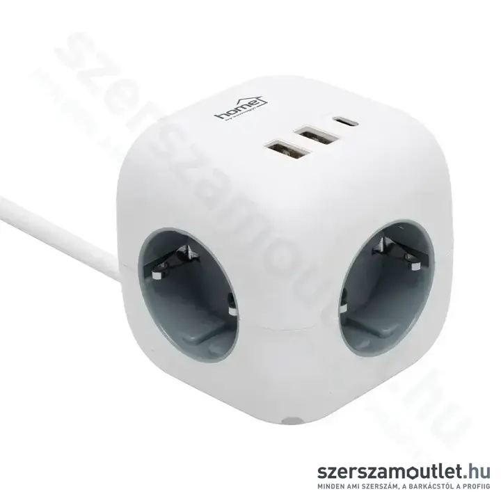 SOMOGYI Home CUBE2 Kocka elosztó, USB töltő, 3 aljzat gyermekvédelemmel, 1,5 m vezeték, 3680W, 230V