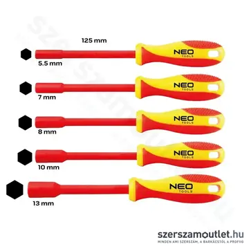 NEO TOOLS Szigetelt csavarhúzó készlet, hatlapú fejjel, 5 részes, 5,5x13 mm