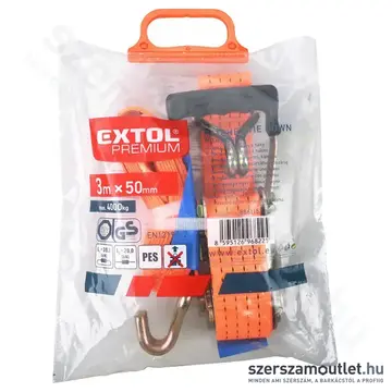 EXTOL Rakományrögzítő gurtni, kampós, max.:4000kg, 3mx50mm