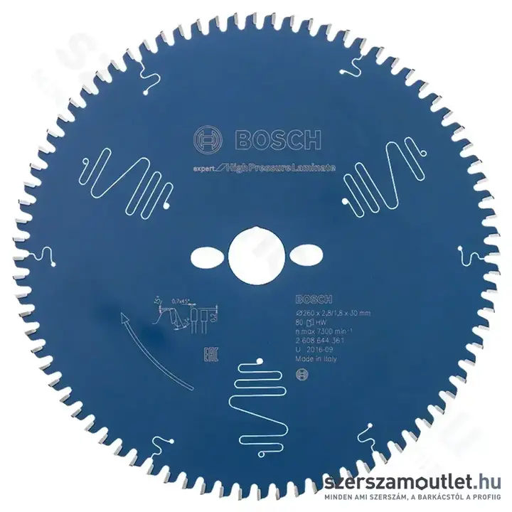 BOSCH Expert for High Pressure Laminate körfűrésztárcsa (260x30x2,8 mm) 80 fog
