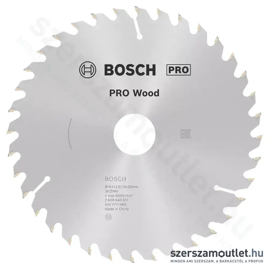 BOSCH Optiline Wood körfűrészlap kézi körfűrészekhez, 184x2,6/1,6x30mm 36 fog