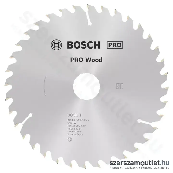 BOSCH Optiline Wood körfűrészlap kézi körfűrészekhez, 184x2,6/1,6x30mm 36 fog