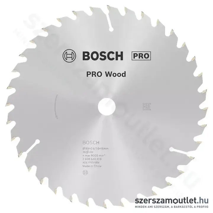 BOSCH Optiline Wood körfűrészlap kézi körfűrészekhez, 184x2,6/1,6x20/16 36 fog