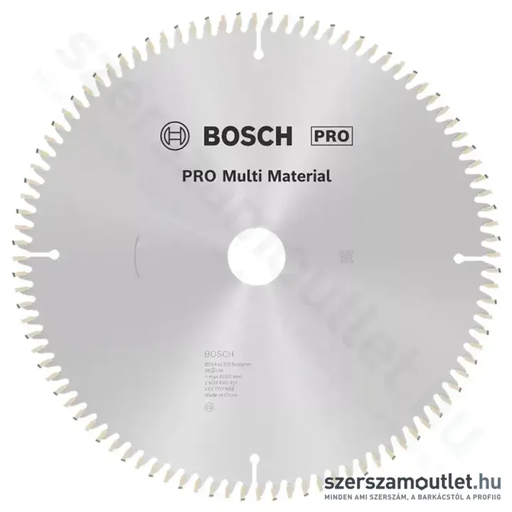 BOSCH Multi Material körfűrészlap gérvágó és asztali körfűrészhez, 254x3,2/2,5x30mm 96 fog, HLTCG