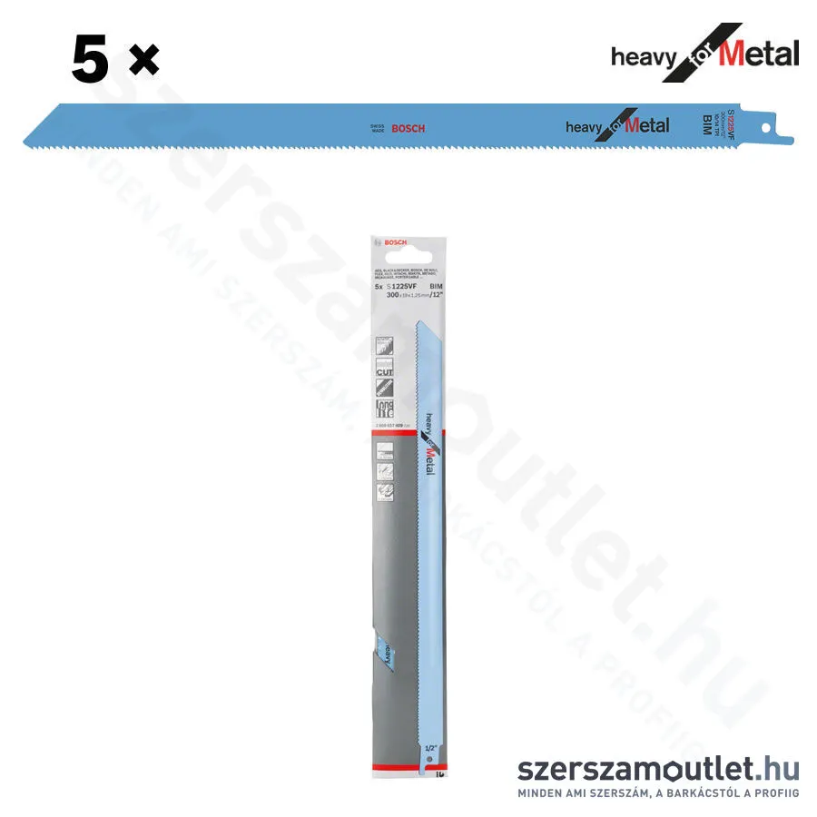 BOSCH S 1225 VF Heavy for Metal szablyafűrészlap 300x19x1,25mm [5db/csomag] (2608657409)