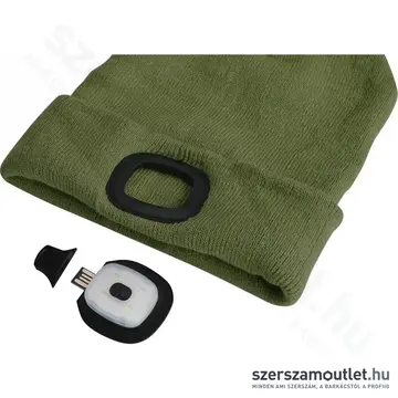 EXTOL Kötött sapka, kivehető LED homloklámpával 180lm (zöld)