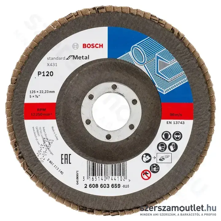 BOSCH Standard for Metal X431 Alox legyezőtárcsa 125mm/P120