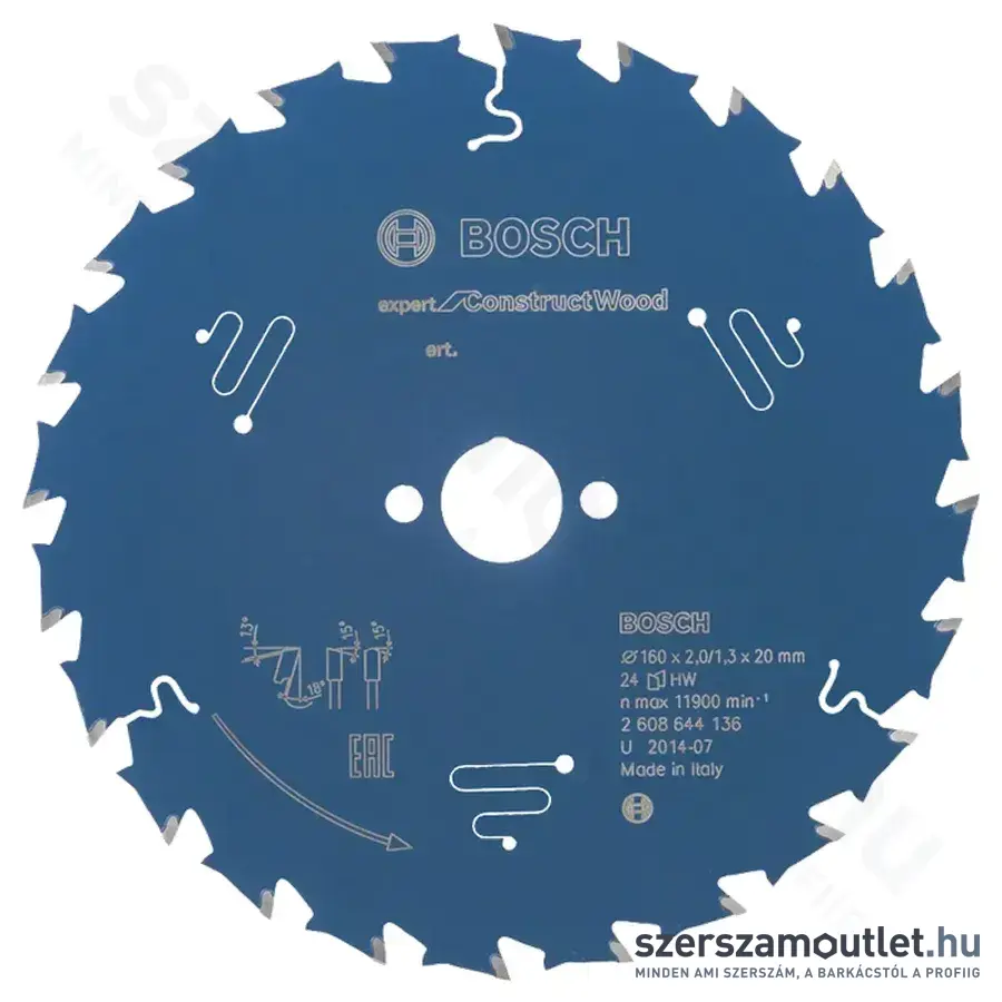 BOSCH Expert for ConstructWood körfűrészlapok merülő- és kézi körfűrészekhez 160x2/1,3x20mm 24 ATB+p