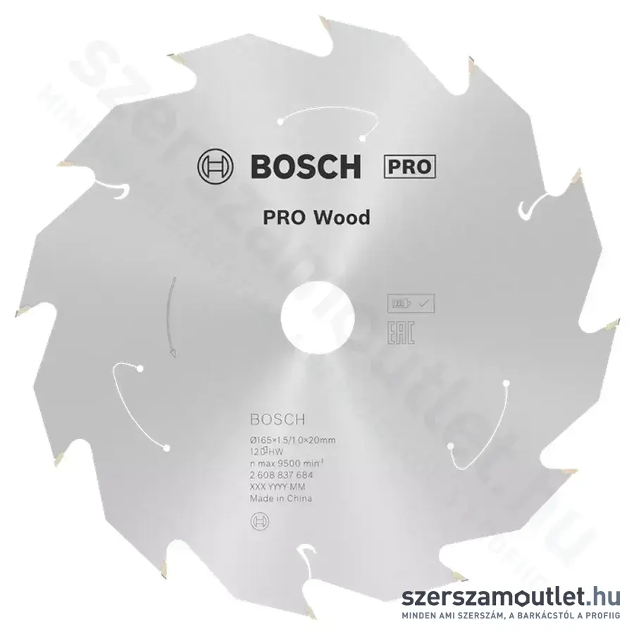 BOSCH Standard for Wood körfűrészlap akkumulátoros fűrészekhez 165x20mm 12 fog