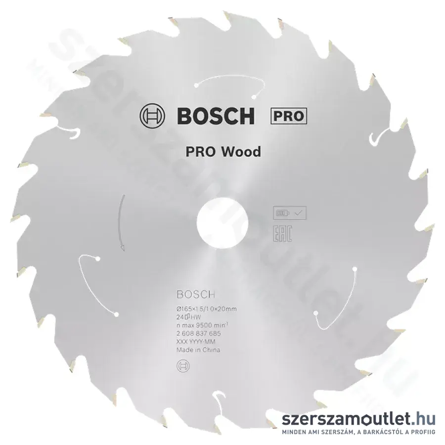 BOSCH Standard for Wood körfűrészlap akkumulátoros fűrészekhez 165x20mm 24 fog