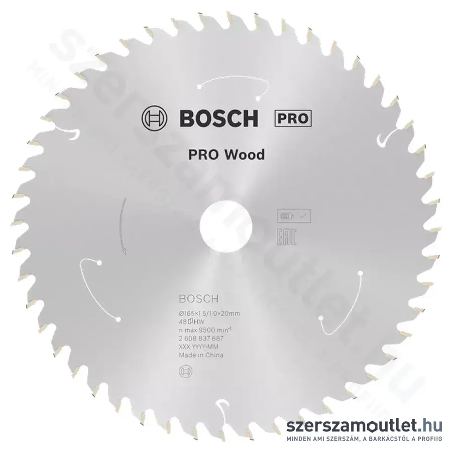 BOSCH Standard for Wood körfűrészlap akkumulátoros fűrészekhez 165x20mm 48 fog