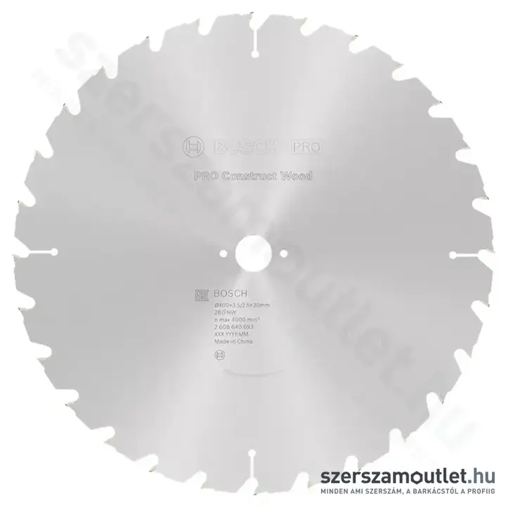 BOSCH Construct Wood szögálló körfűrészlap asztali körfűrészekhez 400x3,5/2,5x30mm 28 fog
