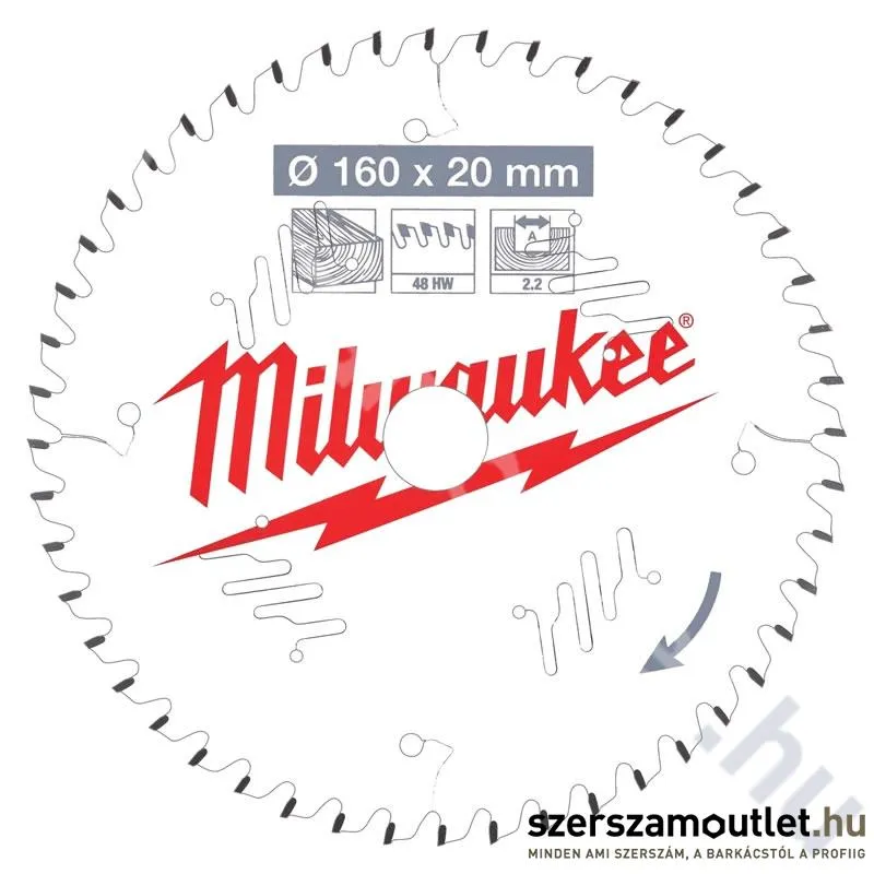 MILWAUKEE Körfűrészlap hordozható gépekhez (Fához) 160x20mm/48 ATB (4932471291)