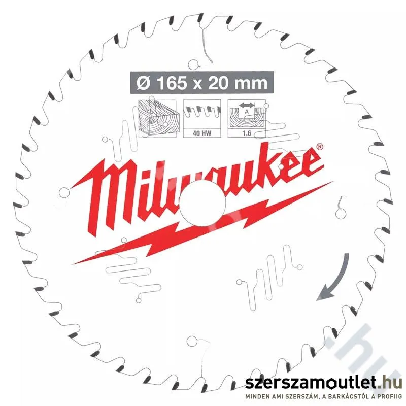 MILWAUKEE Körfűrészlap hordozható gépekhez (Fához) 165x20mm/40 ATB (4932471932)